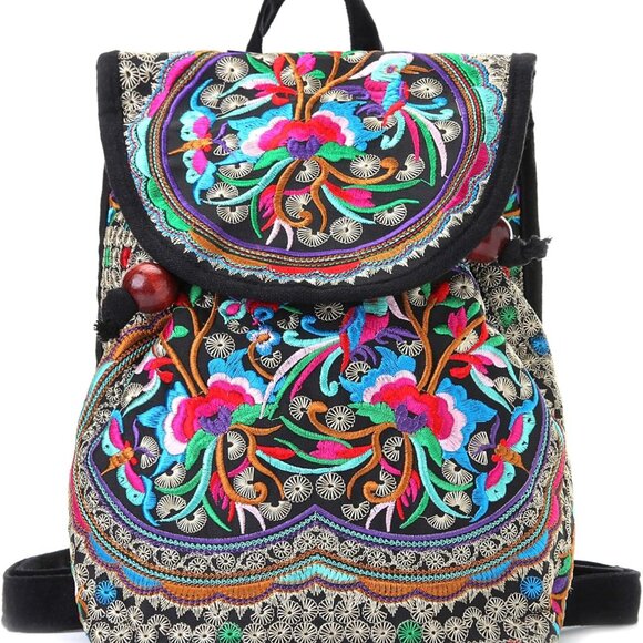 Vintage Embroidered Women Backpack Ethnic Travel Handbag Small Shoulder Bag - Picture 1 of 7